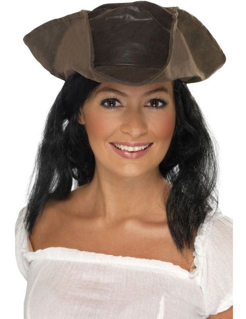 Image of Brown Pirate Hat With Hair