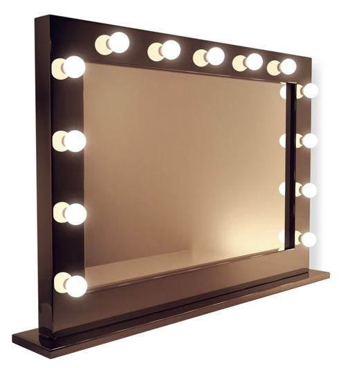 Image of High Gloss Black Hollywood Makeup Dressing Room Mirror With Dimmable Bulbs K314