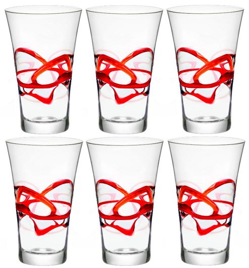Image of Bormioli Rocco Ceralacca Hiball Glasses - 380ml - 12.75oz - Red - Set Of 6