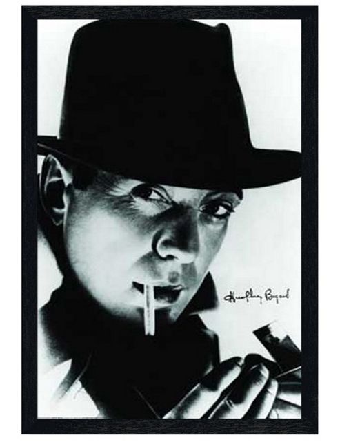 Image of Casablanca Black Wooden Framed Humphrey Bogart With Cigarette Poster
