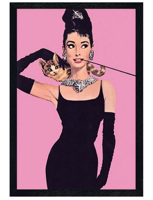 Image of Audrey Hepburn Black Wooden Framed Pink Poster