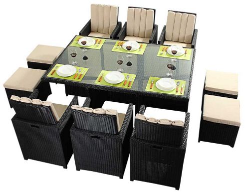 Image of Luxan Wgf-319 Port Royal Prestige Black Cube Table And Chairs - Seats 6