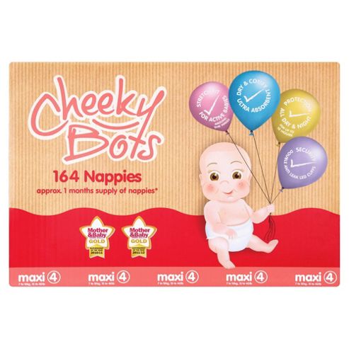 Image of Tesco Cheeky Bots, Maxi Size 4, 164 Nappies