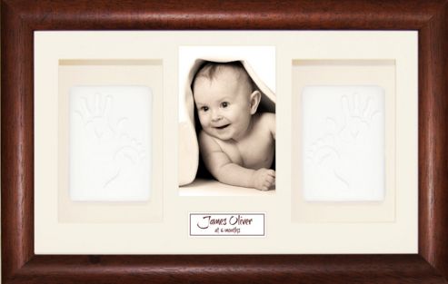 Image of Babyrice Soft Clay Dough Baby Handprints Footprints Kit With Display Frame Dark Wood - Cream - White