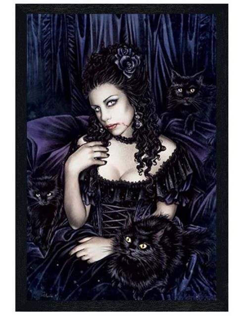 Image of Victoria Frances By Black Wooden Framed Black Cat Poster