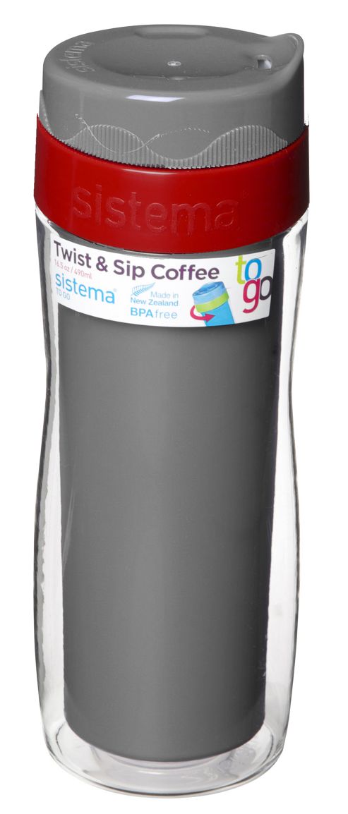 Image of Sistema Twist 'n' Sip Large Coffee To Go Travel Mug 490ml, Silver