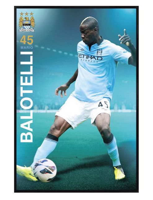 Image of Manchester City Football Club Gloss Black Framed Mario Balotelli Mcfc Poster