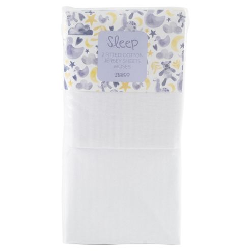 Image of Tesco Moses Basket Fitted Sheets, White 2 Pack