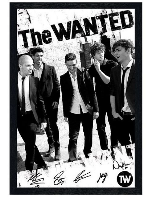 Image of The Wanted Black Wooden Framed Boys In Black And White Poster