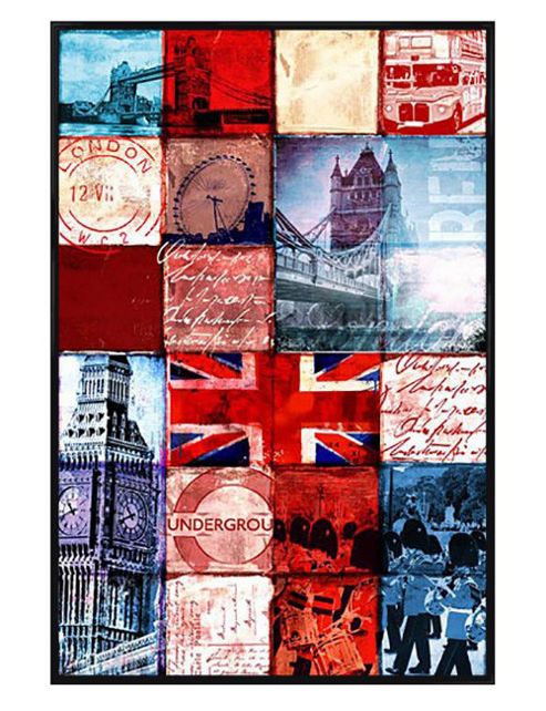 Image of Gloss Black Framed London Patchwork Poster