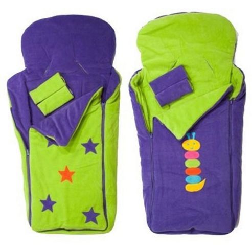Image of Cozyosko Buggybag Footmuff (lime Stars/purple Caterpillar)