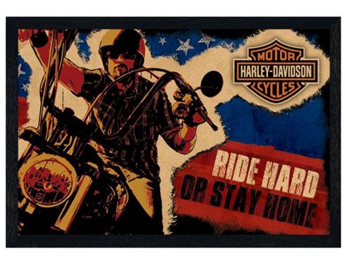 Image of Harley Davidson Motorcycles Black Wooden Framed Ride Hard Or Stay Home Poster