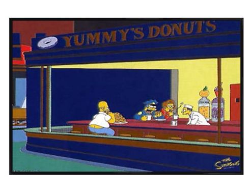 Image of The Simpsons Gloss Black Framed Nighthogs Apologies To Edward Hopper Poster
