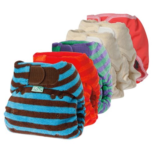 Image of Tots Bots 5 Pack Bamboozle Reusable Nappies In Size 2 With Waterproof Wrap