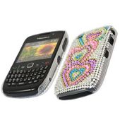 iTALKonline 17260 Silver Blue Pink Purple Rainbow Hearts FunkGem Back Cover Case - BlackBerry 8520 Curve, 9300 3G