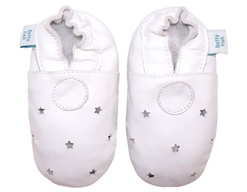 Image of Dotty Fish Soft Leather Baby Shoe - White Stars Ideal For Christenings - White