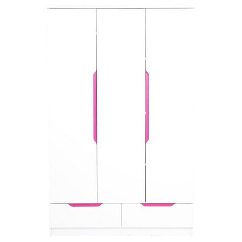 Image of Otto 3 Door Wardrobe White With White/pink/blue Insert