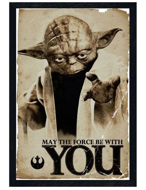 Image of Black Wooden Framed Star Wars Yoda May The Force Be With You Poster