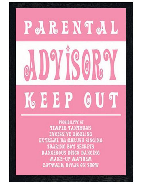Image of Parental Advisory Black Wooden Framed Keep Out Girls Room Poster