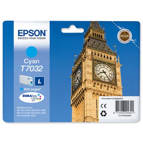 Image of Epson T7032 Standard Ink Cartridge For Epson Workforce Pro 4000 Series - Cyan
