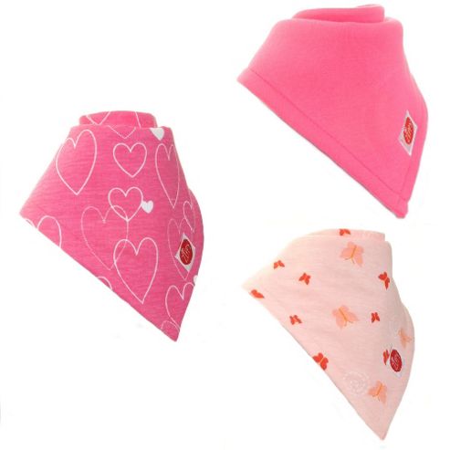 Image of Zippy Hearts/butterflies/pink Absorbent Bandana Dribble Bibs, 3 Pack, One Size