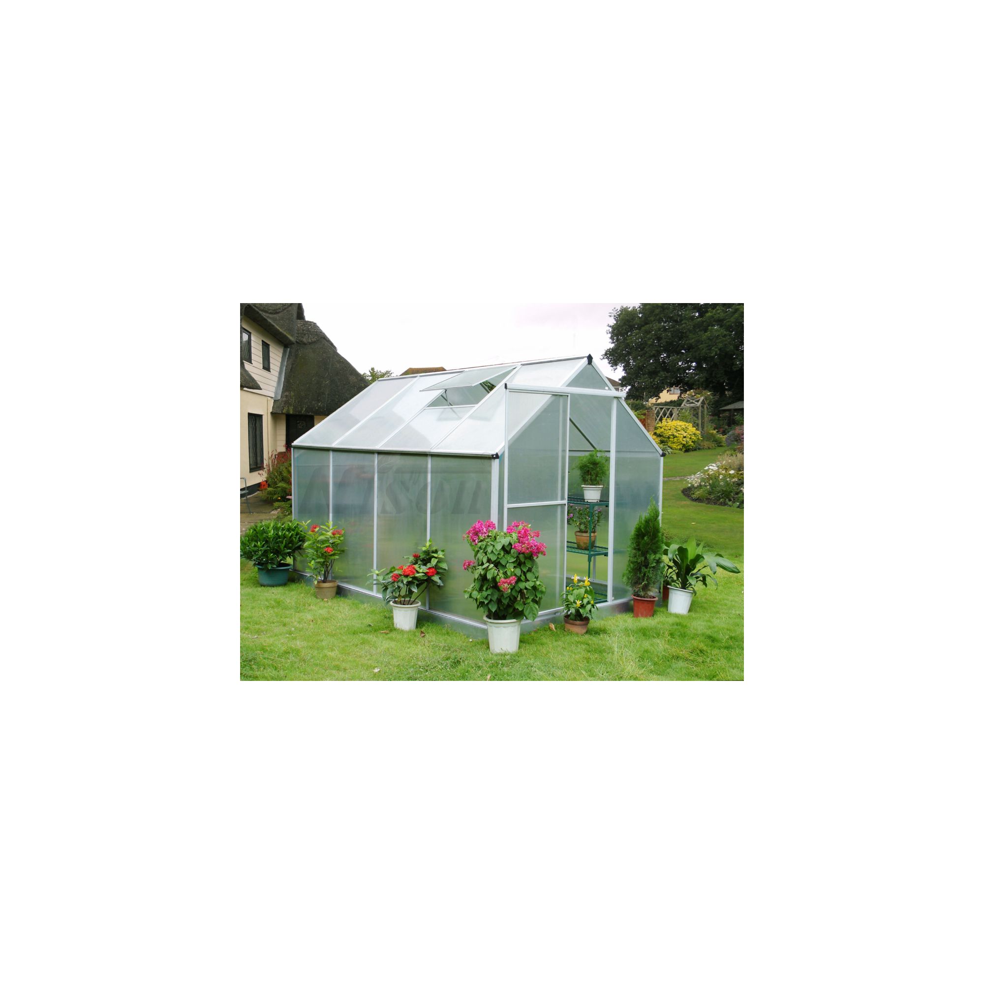 Nison Aquila 8x6 Aluminium Polycarbonate Greenhouse, Including Base & Free Shelving at Tesco Direct