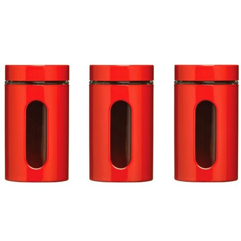 Image of Tub - Kitchen Storage Canisters / Jars - Set Of Three - Red