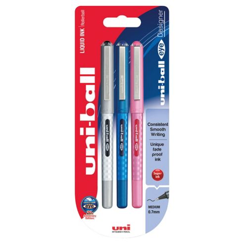 Image of Uni-ball Fashion Eye Designer Pens, Black, Blue & Pink, 3 Pack