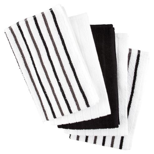 Image of Tesco Black Stripe Tea Towels, 5 Pack