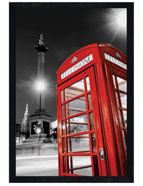 Image of Sights Of London Black Wooden Framed Iconic Telephone Box Poster