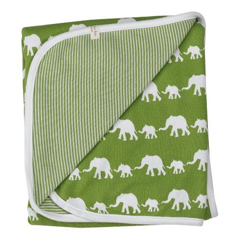 Image of Pigeon Organics Silhouette Reversible Blanket Green Elephant 70x70cm