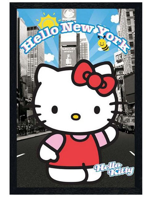 Image of Hello Kitty Black Wooden Framed Hello New York Poster