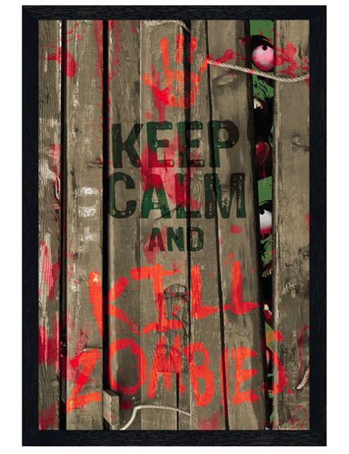 Image of Black Wooden Framed Keep Calm And Kill Zombies Poster