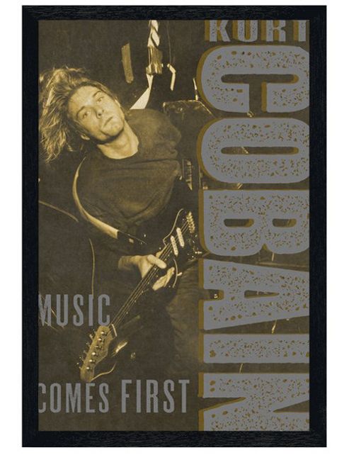 Image of Kurt Cobain Black Wooden Framed Music Comes First Poster