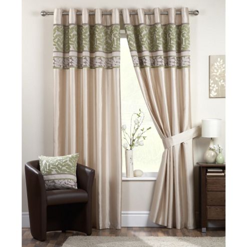 Image of Curtina Coniston Eyelet Lined Curtains 90x54 Inches - Green