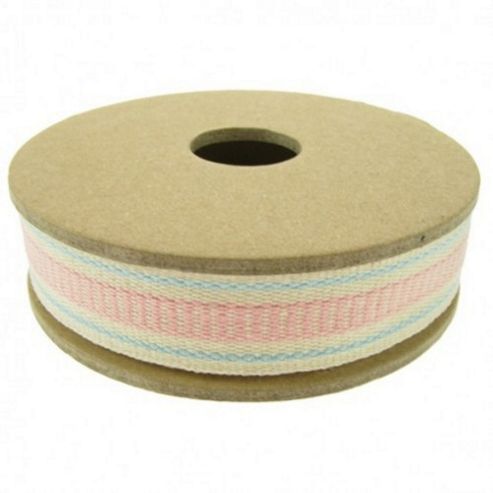 Image of Ribbon Reel - 2 Stripe & Ladder Stitch - Pink/blue/cream