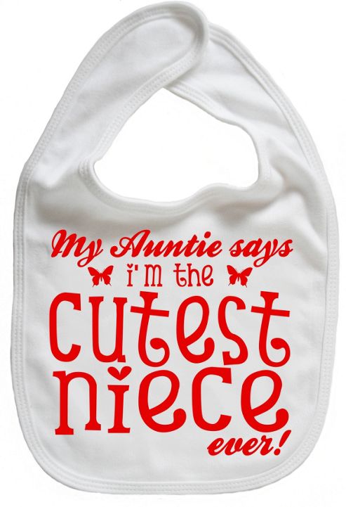Image of Dirty Fingers, Auntie Says Cutest Niece Ever, Baby Feeding Bib, White