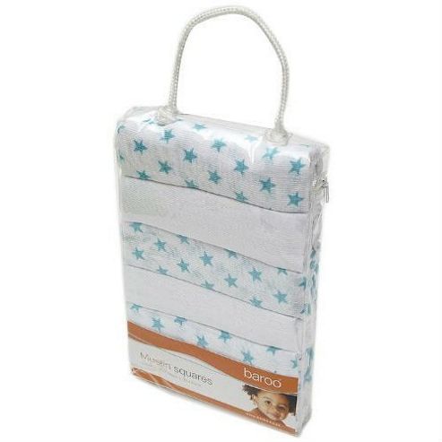Image of Baroo Muslin Squares Pack Of 6 (white And Blue Stars)