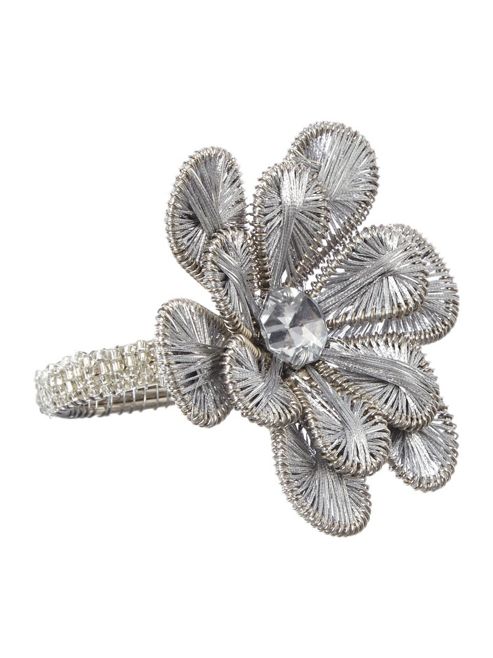 Image of Linea Silver Flower Napkin Ring Set Of 4