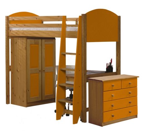 Image of Verona High Sleeper Bed Set 2 Antique With Orange Details
