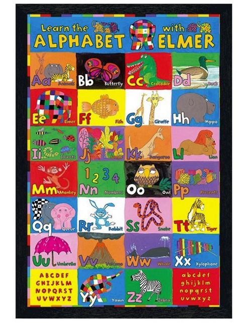 Image of Black Wooden Framed Elmer Alphabet Poster