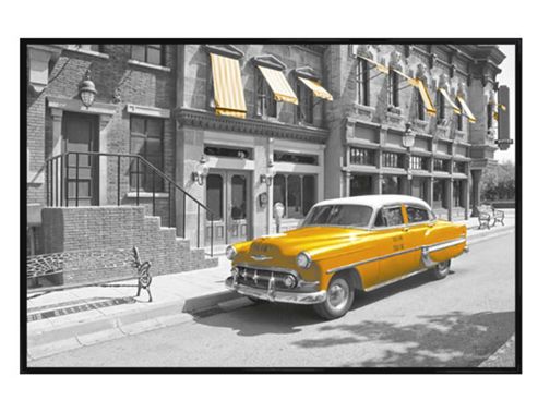 Image of New York Gloss Black Framed Yellow Cab In Manhattan Poster