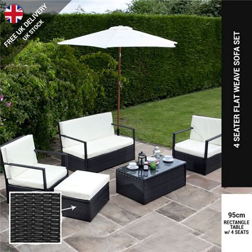 Image of Billyoh Black Sandringham 4 Seater Sofa Rattan Garden Funrniture Set