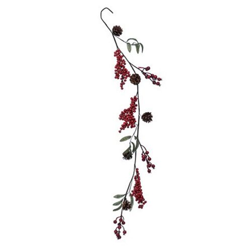 Image of Artificial Red Berry Christmas Garland Decoration With Pine Cone & Leaves