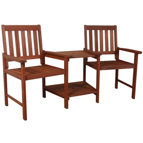 Image of Duple - Solid Wood Twin Garden Seat With Table - Brown