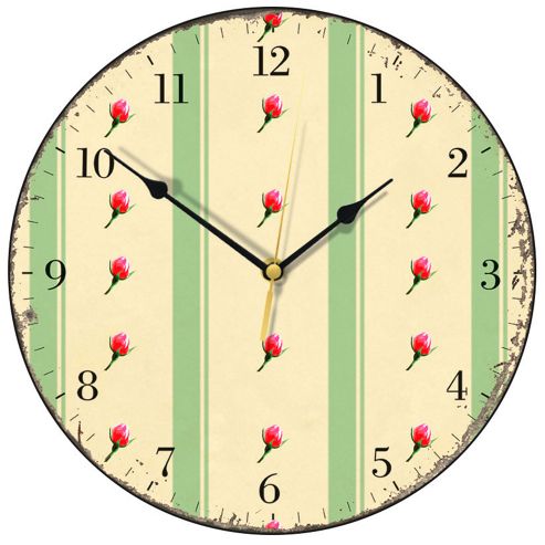 Image of Smith & Taylor Retro Green Stripes And Rosebuds Wall Clock