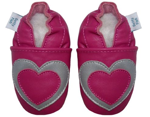 Image of Dotty Fish Soft Leather Baby Shoe - Pink And Silver Heart - Pink