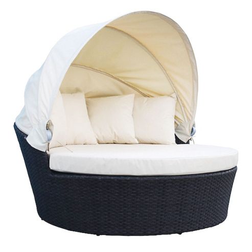 Image of Bentley Garden Rattan Day Bed - Dark Brown & Cream