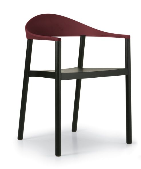 Image of Plank Monza Armchair With Wine Red Back Rest - Ash Black
