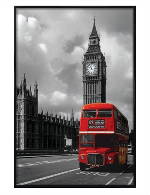 Image of London Photography Gloss Black Framed Red Double Decker Bus Poster